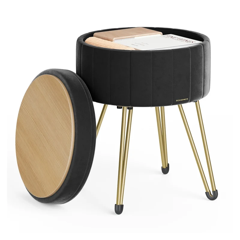 Sitzhocker mit Stauraum und 4 Metallbeinen tintenschwarz