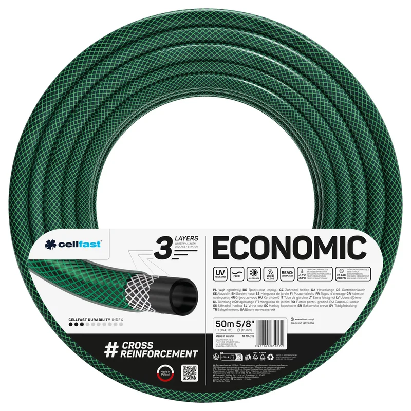 Cellfast-Gartenschlauch, 3-lagig, mit kreuzgeflochtenem Polyestergewebe, 5/8", 50 m, Economic
