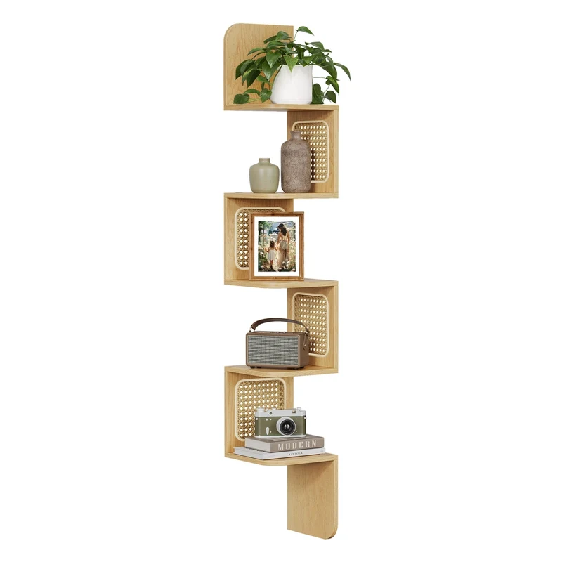 Wandregal mit 5 Ebenen und PVC-Rattan-Seitenplatten