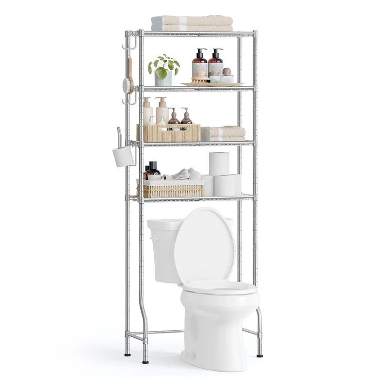 Toilettenregal mit Haken und verstellbaren Ablagen