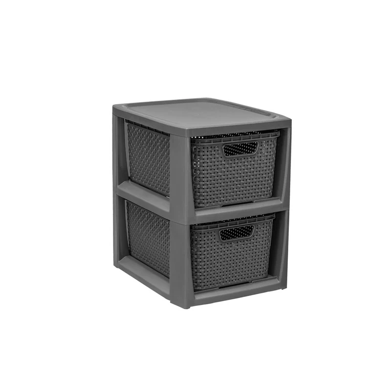 BranQ Rattan Korbregal Badregal mit 2 Körben Schubladen Badezimmer Regal (S - 2-Fach, Anthrazit)