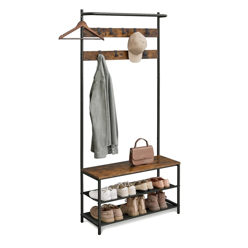Garderobe mit Schuhbank Industrie-Stil vintagebraun-schwarz