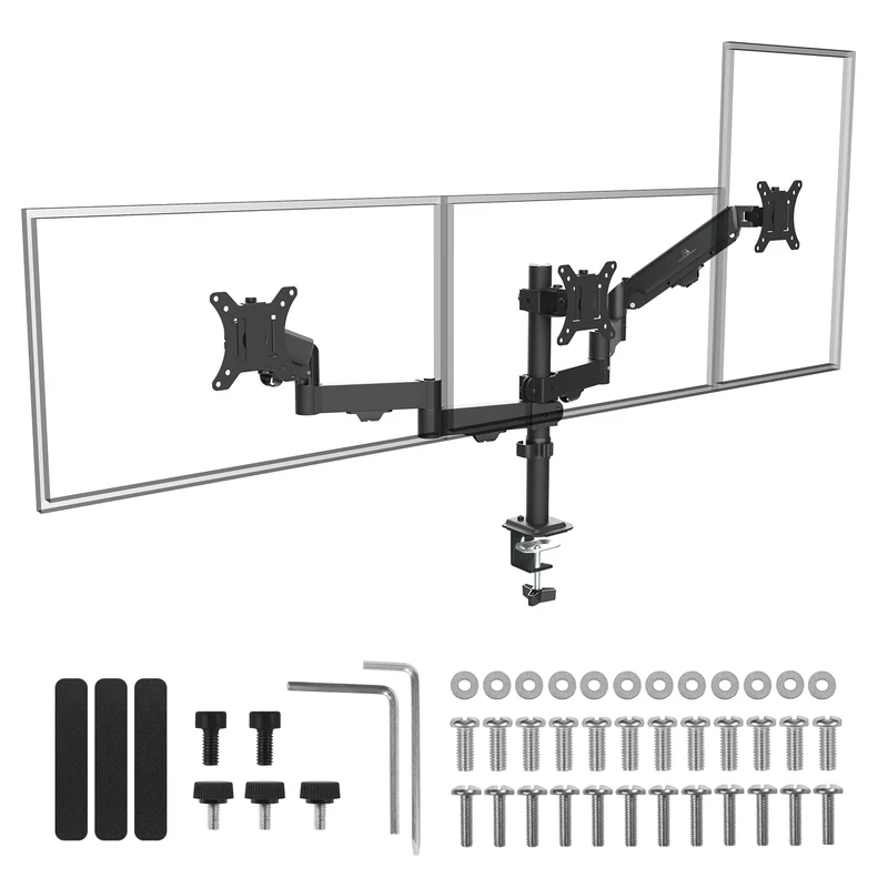 Halterung für 3 Maclean-Monitore, Gasfeder, 17"-27", 2-8kg, schwarz, MC-137