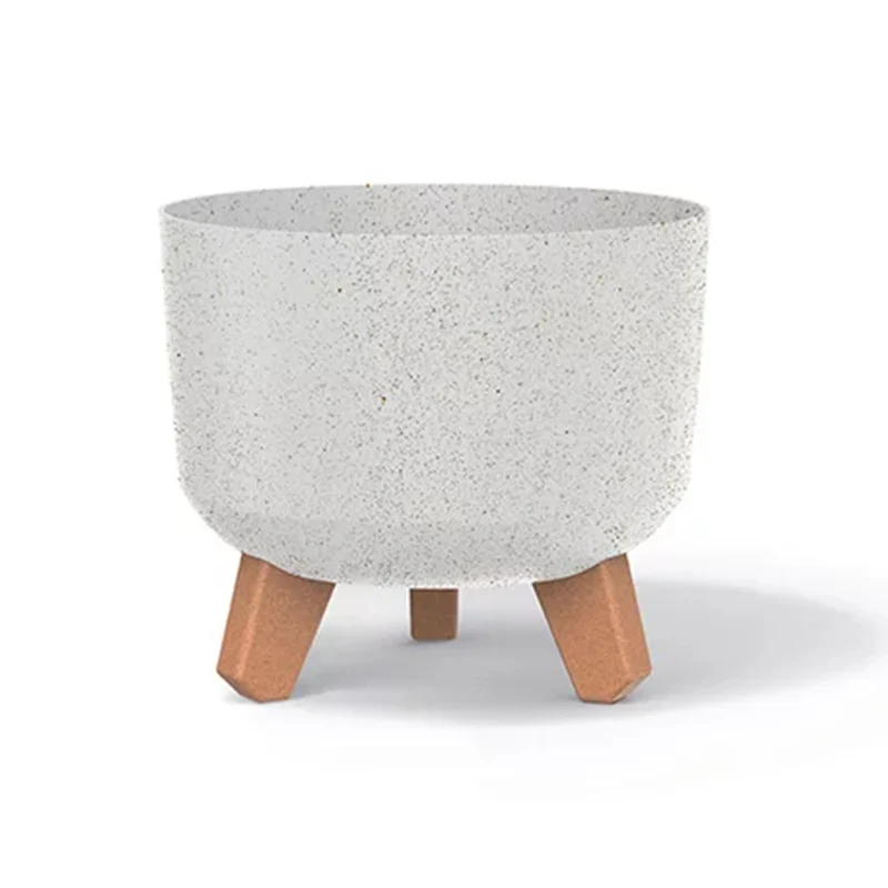 Prosperplast Gracia ECO Wood Blumentopf mit abnehmbaren Beinen, geeignet für Innen- und Außenbereich, Hergestellt aus Material, das bis zu 33% Holz enthält (Weiß ECO, ⌀ 200mm)