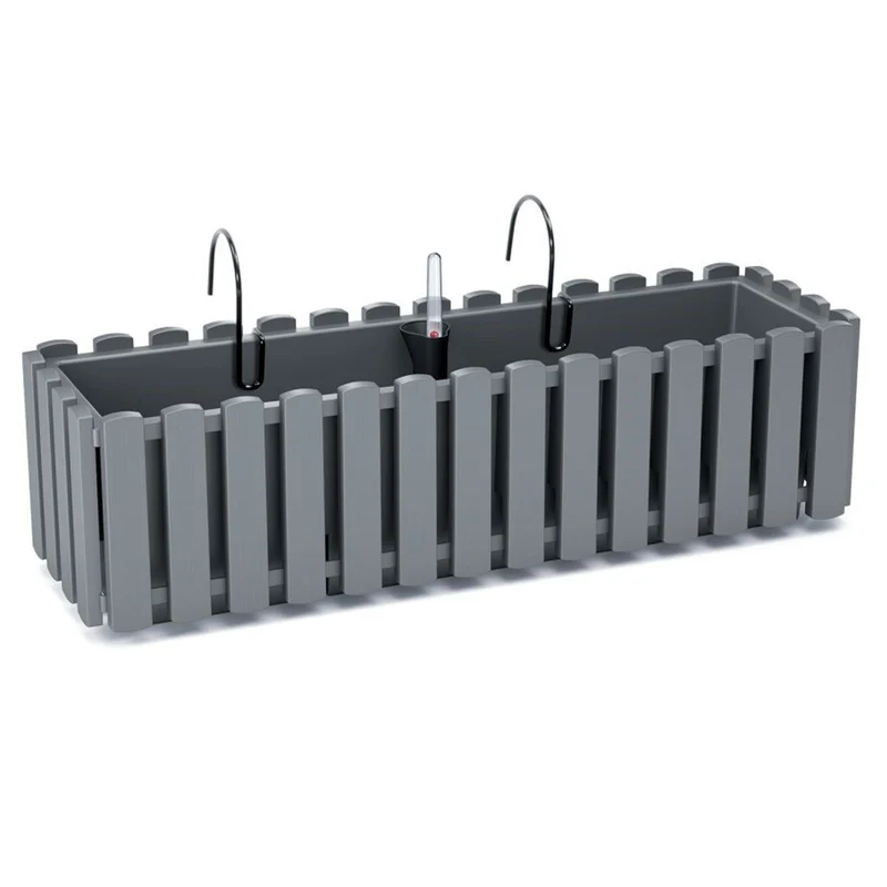 Boardee Fencycase Balkonkasten mit Aufhängung und Bewässerungssystem Blumenkasten Blumentopf mit Haken Pflanzkasten 58cm Grau