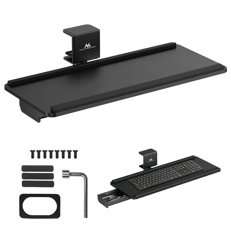 Maclean Untertisch Tastaturhalterung, max. 5kg belastbar, horizontal und vertikal verstellbar, schwarz, MC-108 B