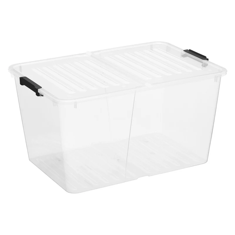 Plast Team Home Box Flex 50L Doppeldeckelbehälter, Klappdeckel, Sicherheitsclips, transparent, 23030800
