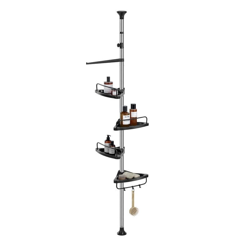 Duschregal höhenverstellbar 95-300 cm aus Edelstah silbern-schwarz
