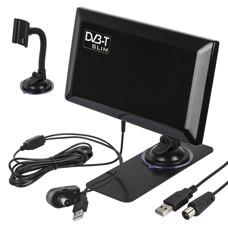 Aktive Zimmerantenne DVB-T DVB-T2 Verstärkerantenne Antenne mit Verstärker Saugnapf Halterung USB 5V …