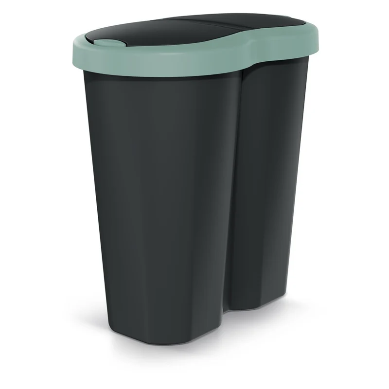 Abfallkorb Compacta R Duo, grün/schwarz, Fassungsvermögen 40L, ein Fach, zwei Deckel, NDRF40-5575C_S411