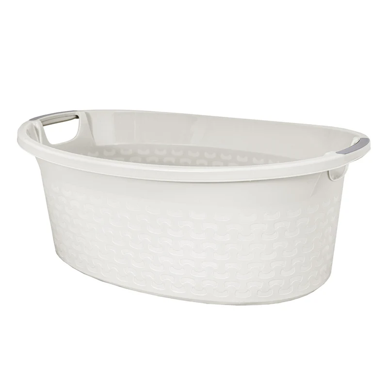 BranQ Cotton Wäschesammler Ovaler Wäschekorb Wäschewanne Ergonomische Griffe 60L Waschbehälter Für Badezimmer Altweiß