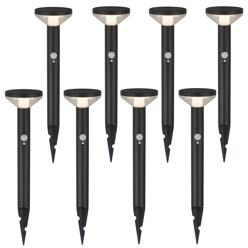 Maclean Solar LED-Leuchte, mit Sensor, 3 Modi, steckbar, Li-ion 18650, IP44, 3,7V, 1200 mAh, Schwarz, MCE465 B, 8 Stück