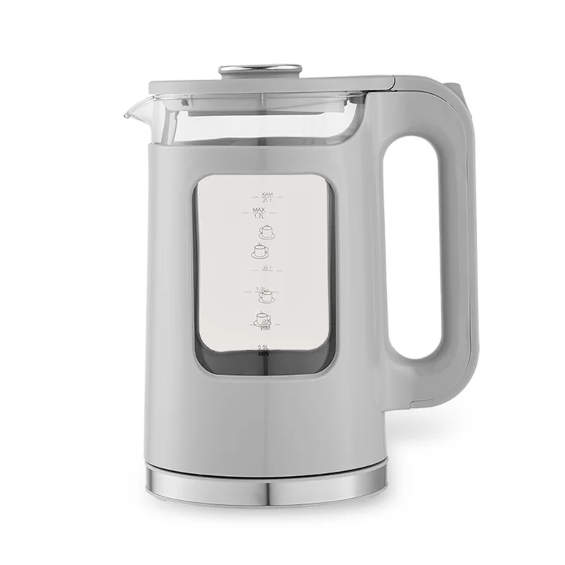 Maestro Glas-Wasserkocher, Fassungsvermögen 1,7 l, Leistung 2200 W, Wasserstandsanzeige, LED-Beleuchtung, drehbarer Sockel, Farbe: Grau, MR-065-GREY