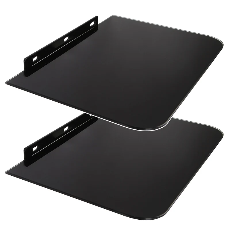 Wandregal aus gehärtetem Sicherheitsglas und Aluminium, Belastbarkeit bis 10 kg , Wandmontage für HiFi-Anlagen, Konsolen und DVD-Player