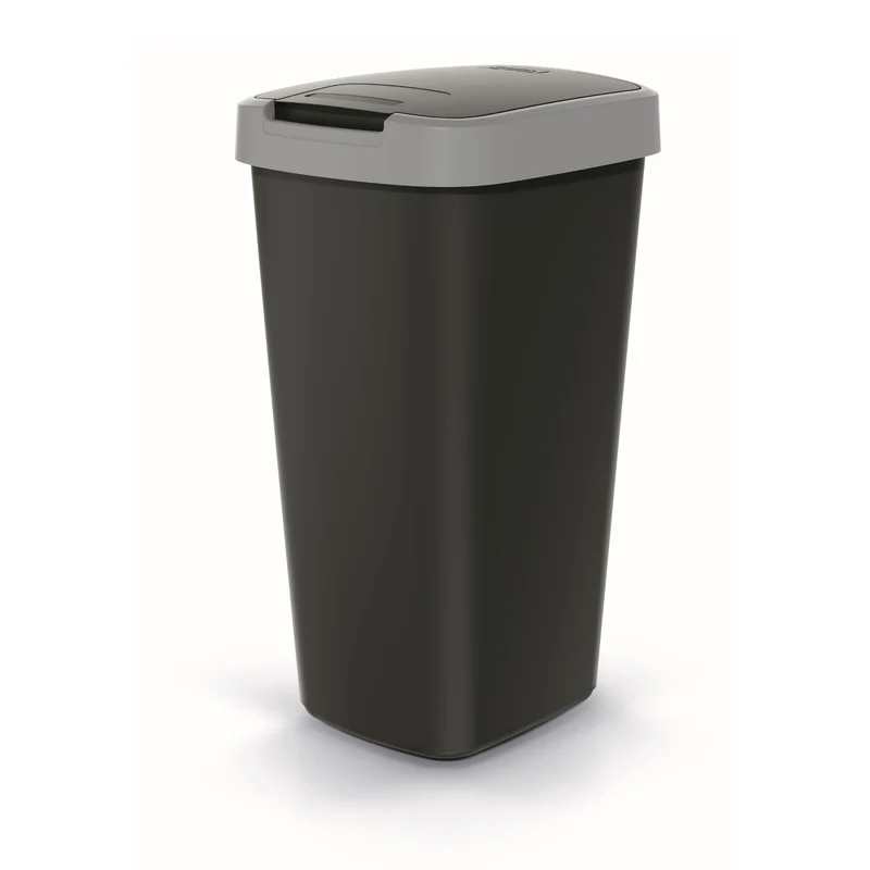 Keden Compacta Q Mülleimer mit Schwing- und Klappdeckel 25L Kunststoff Mülltrennung Abfallbehälter Recycling Abfallsammler - schwarz mit grauem Rahmen