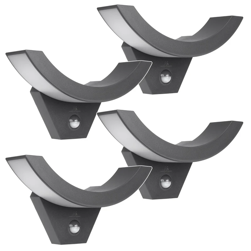 Maclean LED-Leuchte mit Bewegungsmelder, Infrarot-Bewegungsmelder, Farbe: Grau, 10 W, IP54, 800 lm, MCE290 GR, 4 Stück