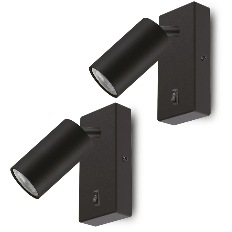 Wandlampe/Wandleuchte Maclean, Spot, rund, GU10, mit Schalter 55x90mm, Farbe schwarz, MCE369 B 2Stück+ LED-Glühbirne GU10 7W Maclean Energy MCE437 WW warmweiß 3000K, 220-240V~, 50/60Hz, 2Stück