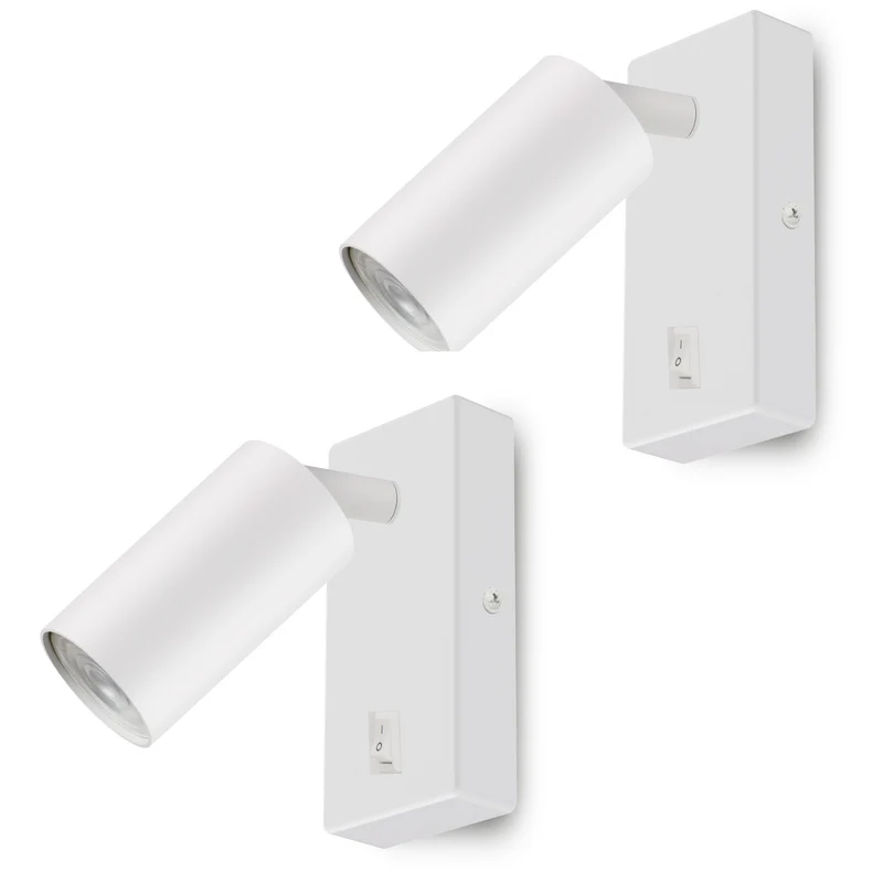 Wandlampe Wandleuchte Maclean, Spot, rund, GU10, mit Schalter 55x90mm, weiß, MCE369 W 2Stück+ LED-Leuchtmittel GU10 7W Maclean Energy MCE437 WW warmweiß 3000K, 220-240V~, 50/60Hz, 2Stück