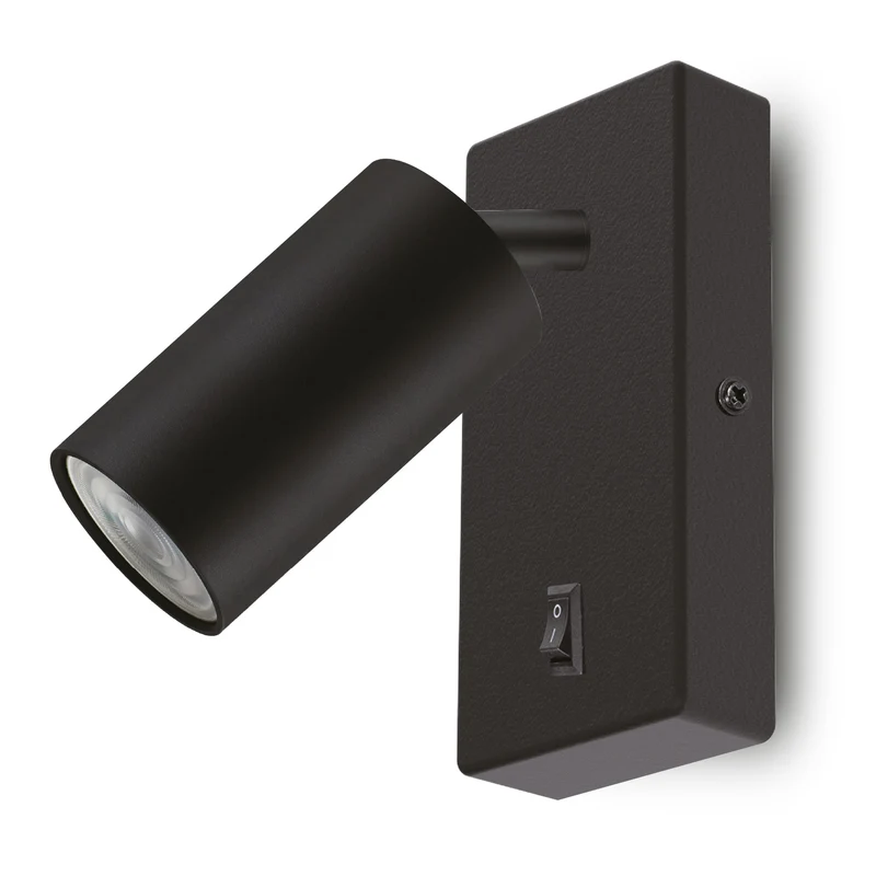 Maclean Wandlampe / Wandleuchte, Spot, rund, GU10, mit 55x90mm Schalter, Farbe schwarz, MCE369 B+ LED Leuchtmittel GU10 7W Maclean Energy MCE437 WW warmweiß 3000K, 220-240V~, 50/60Hz, 490 Lumen