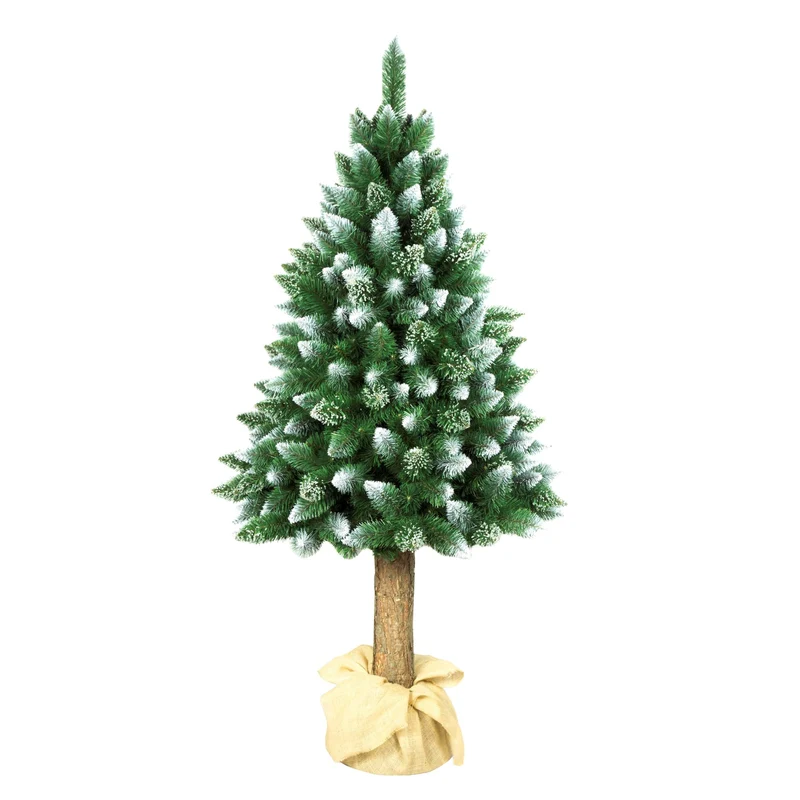 Diamond Künstlicher Tannenbaum Kiefer mit Naturstamm 180cm Christbaum mit Kunststoffsockel Schnee-Effekt PVC Dekoration Weihnachtsdeko