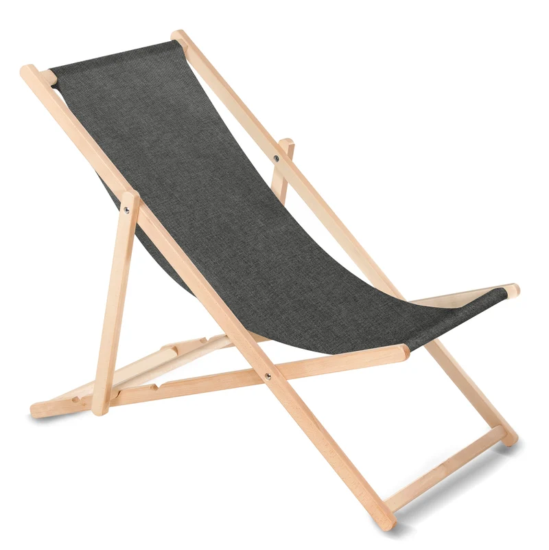 Liegestuhl Sonnenliege Klappbar aus Buchholz ohne Armlehne Sonnenliege Gartenliege Liege (Schwarz Melange)