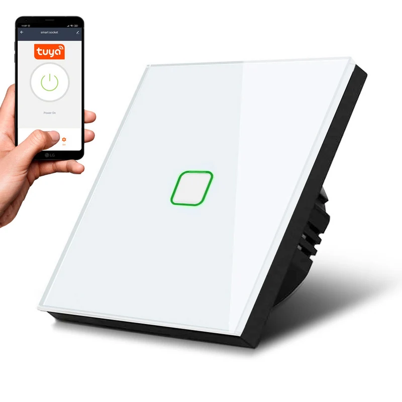 Touch Lichtschalter Kompatibel Smart WiFi mit Tuya APP Wandschalter Glas Schalter mit Farbwechsel LED Hintergrundbeleuchtung Einbauschalter 85x85mm (1-Fach Eckig, Weiß)