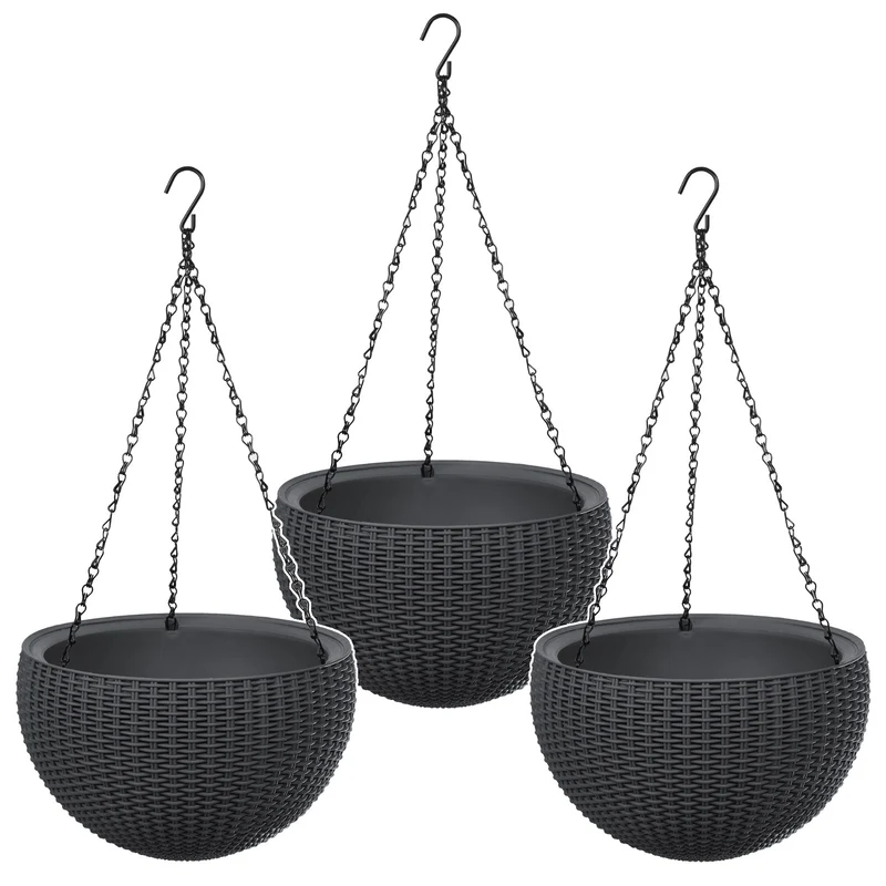Hängepflanzgefäß Keter Sphere Planter, Farbe Anthrazit, 3 Stück