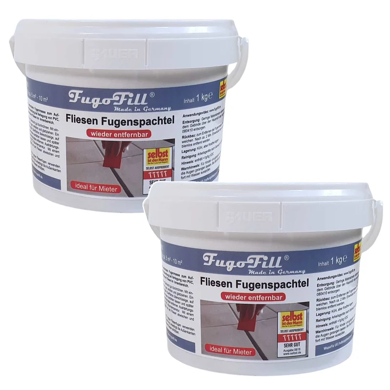 Entfernbare Fugenmasse für Fliesen FugoFill, 2 x 1 kg, grau