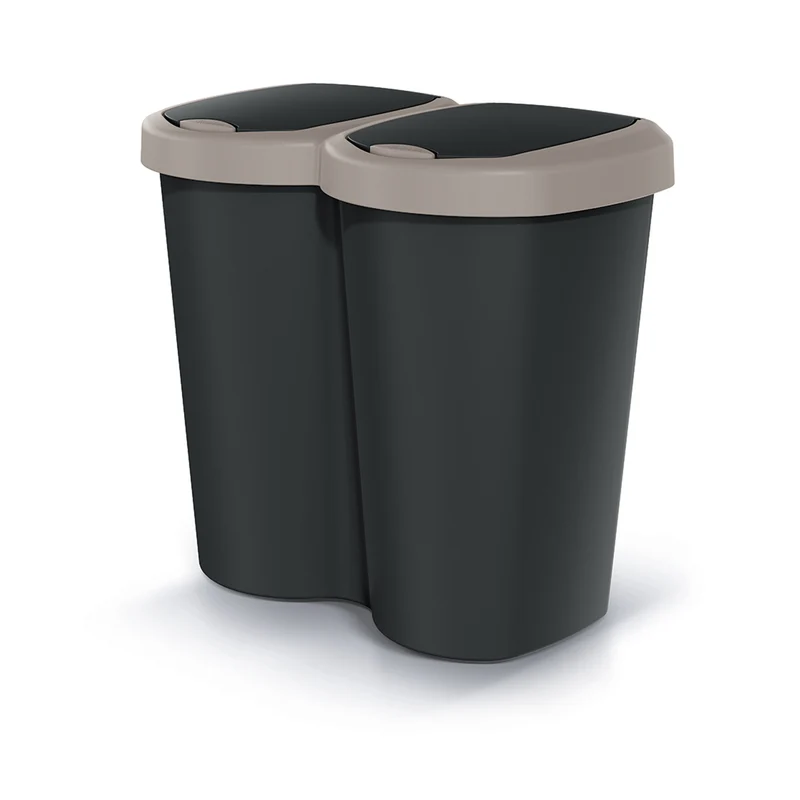 Abfallbehälter Compacta B Duo, braun/schwarz, Fassungsvermögen 40 l, ein Fach, zwei Deckel, Wandmontage, NDBS40-WG5C_S411