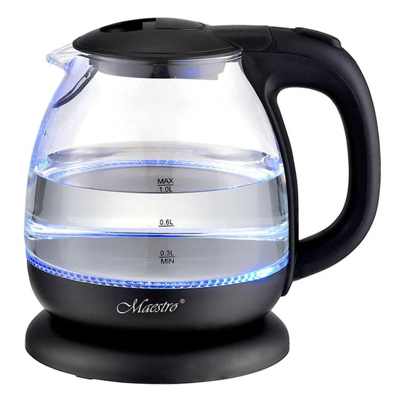Glas-Wasserkocher 1L mit Innenbeleuchtung Beleuchteter elektrischer Glaskessel Überhitzungsschutz 1100 W Schwarz