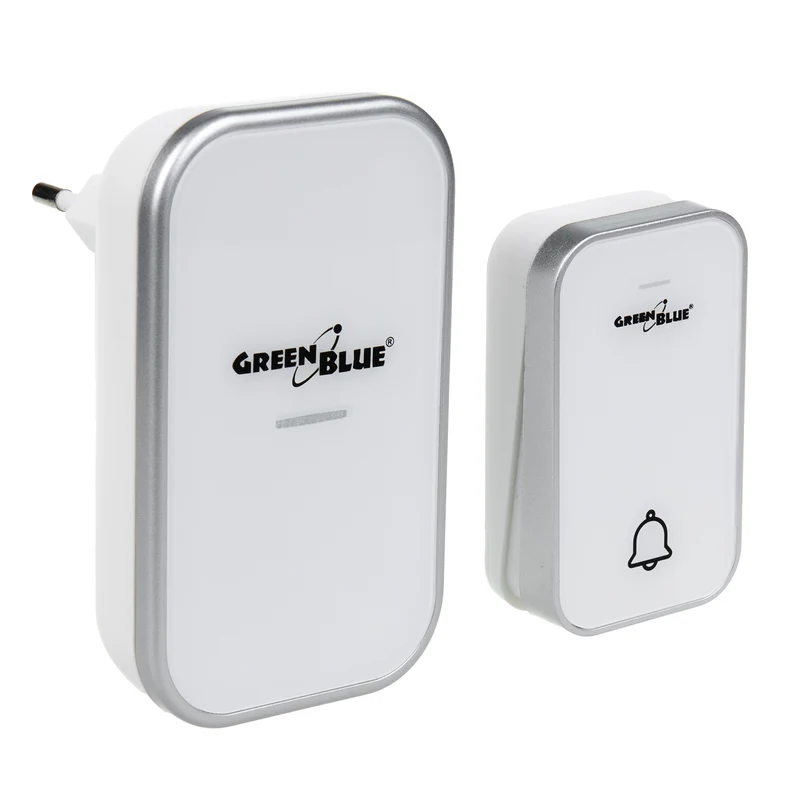 Kabellose Türklingel Kabelloses, batterieloses, Kinetisches Klingelsystem mit 38 Melodien, Reichweite bis zu 200 m, IP44 (1x Steckdosen-Empfänger + 1x Sender/Weiß)