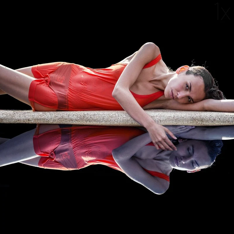 Red Dress Pool Reflection