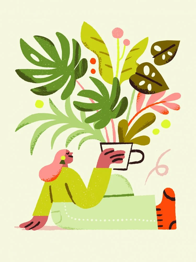 Woman and Tropical Plants