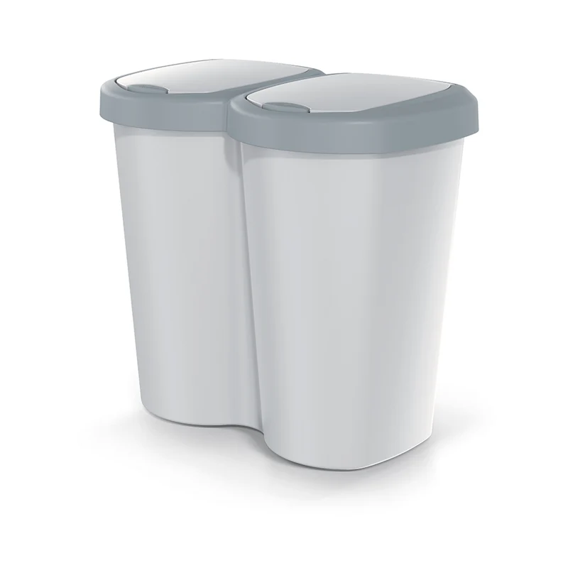 Abfallkorb Compacta B Duo, grau/aschgrau, Fassungsvermögen 40L, ein Fach, zwei Deckel, Wandmontage, NDBS40-429U_427C