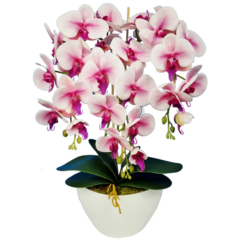 Damich Künstliche Orchidee im Blumentopf Pflanze Künstliche Blume Kunstorchidee Dekoration 3-Blütenzweige Höhe ca. 60cm