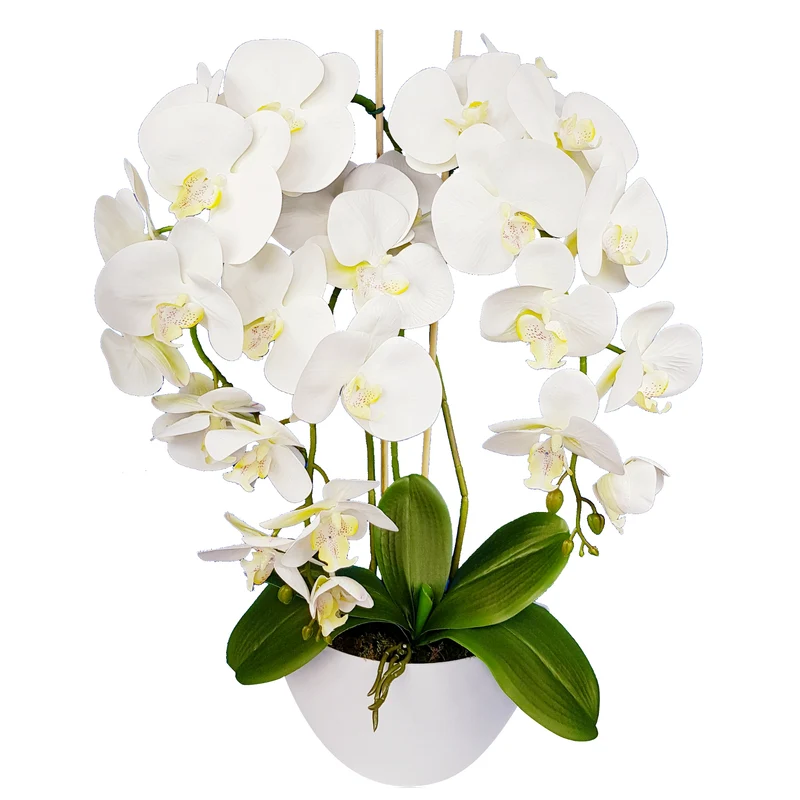Damich Künstliche Orchidee im Blumentopf Pflanze Künstliche Blume Kunstorchidee Dekoration 3-Blütenzweige Höhe ca. 60cm