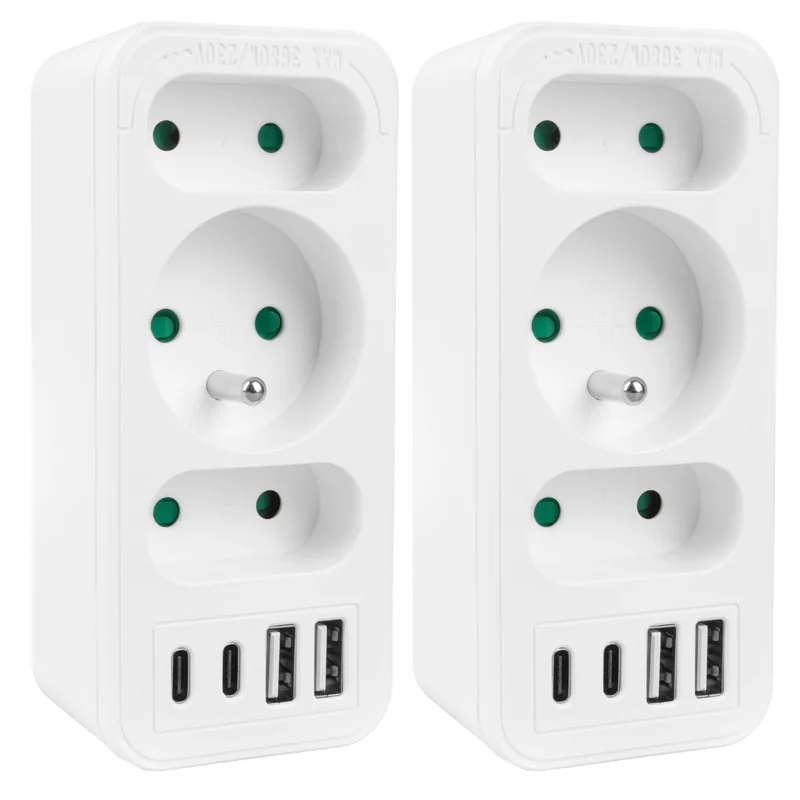 Stromanschluss x3 + 4xUSB Maclean, 3-Steckdosen-Verteiler, 2xUSB A, 2xUSB C PD 20W, 1x16A + 2x6A, MCE248 F/W, 2 Stück