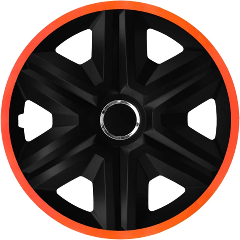 NRM Fast Lux Radzierblenden für Stahlfelgen Zweifarbige Radkappen Satz 4er Set Auto KFZ Fahrzeug Geeignet ür die meisten Marken und Felgen ABS-Kunststoff (Schwarz/Orange, 14")