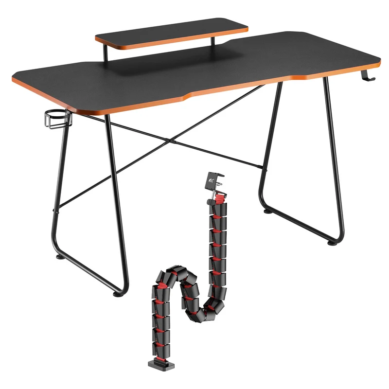 Gaming-Tisch mit Monitorablage NanoRS, 50kg max, Höhe 850mm, schwarz, RS170+Kabelorganisation / Kabelabdeckung Nano RS, 1345mm, schwarz und rot, RS125