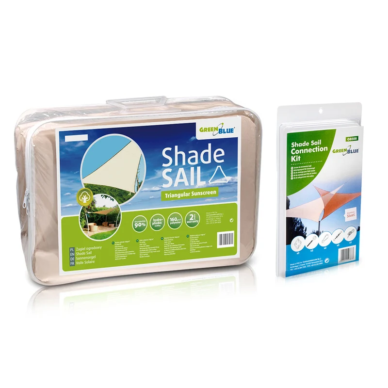 GreenBlue UV-Schatten-Gartensegel, Polyester, 3,6m Dreieck, cremefarben, hydrophobe Oberfläche, GB500 + GB508