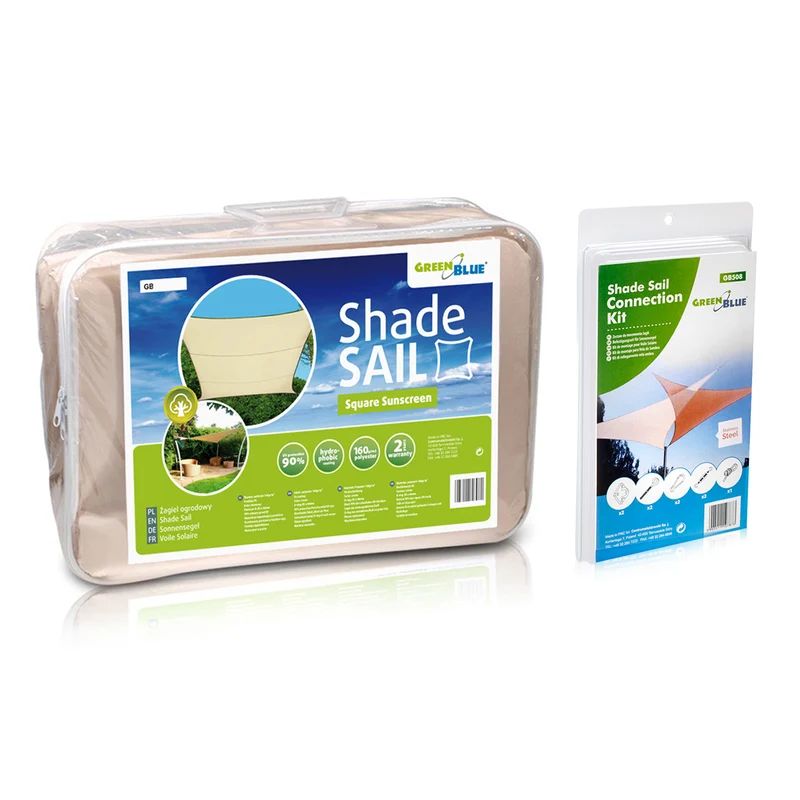 GreenBlue UV-Gartensegel, Polyester, 4m quadratisch, cremefarben, hydrophobe Oberfläche, GB504 + GB508