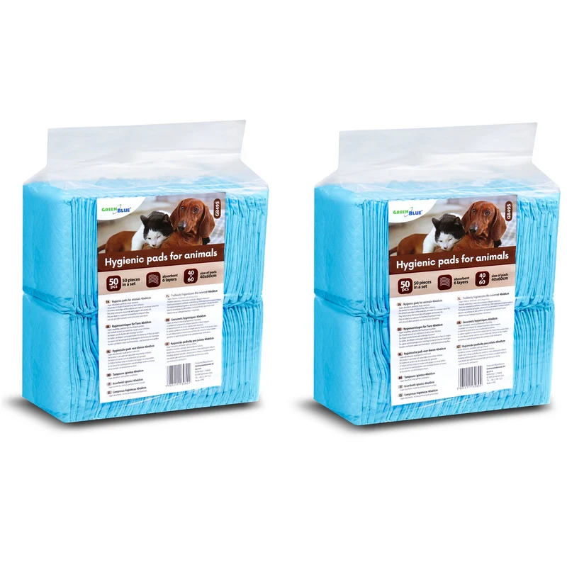 GB495 Trainingsunterlagen Set Trainingspads für Hunde und Welpen 60x40cm Hygieneunterlage Welpenunterlage Einwegpad 6-lagig 100 Stück