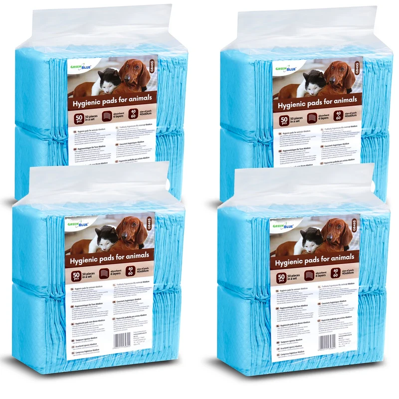 GB495 Trainingsunterlagen Set Trainingspads für Hunde und Welpen 60x40cm Hygieneunterlage Welpenunterlage Einwegpad 6-lagig 200 Stück