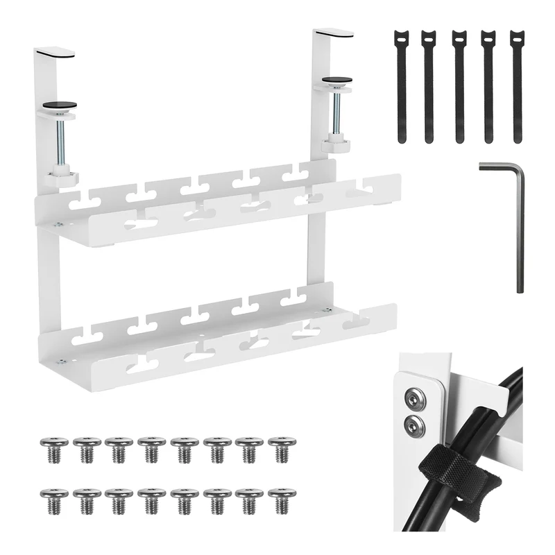 Maclean Untertisch-Kabelsammler, max. 5 kg belastbar, 2 Ebenen, weiß, MC-104 W