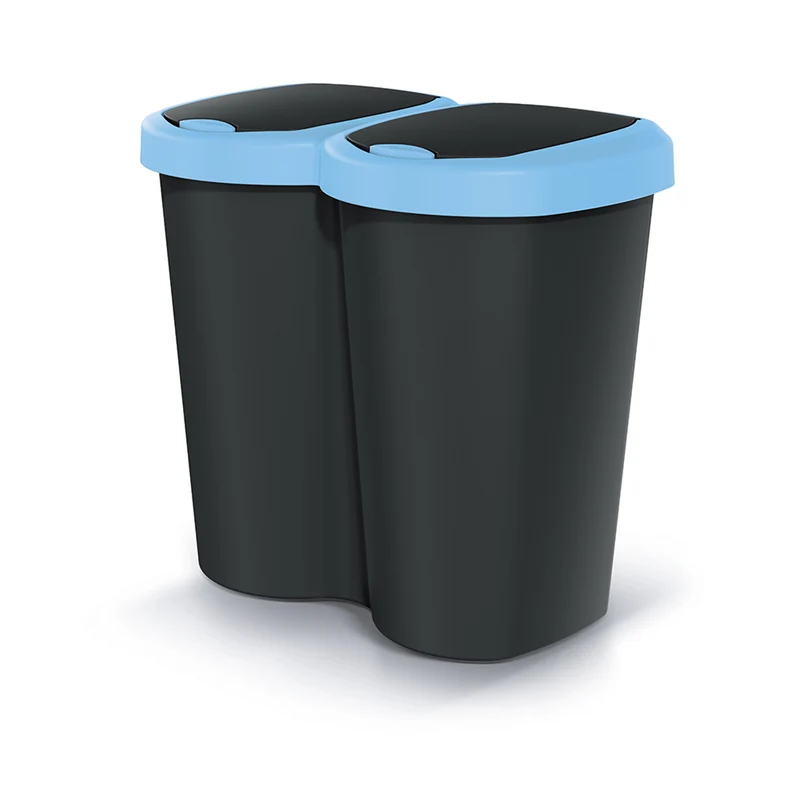 Abfallbehälter Compacta B Duo, blau/schwarz, Fassungsvermögen 40 l, ein Fach, zwei Deckel, Wandmontage, NDBS40-2717C_S411