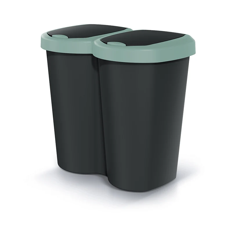 Abfallbehälter Compacta B Duo, grün/schwarz, Fassungsvermögen 40L, ein Fach, zwei Deckel, Wandmontage, NDBS40-5575C_S411