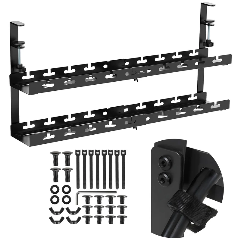 Maclean Untertisch-Kabelorganisation, max. 5kg Belastung, max. 728mm, 2 Ebenen, schwarz, MC-102 B