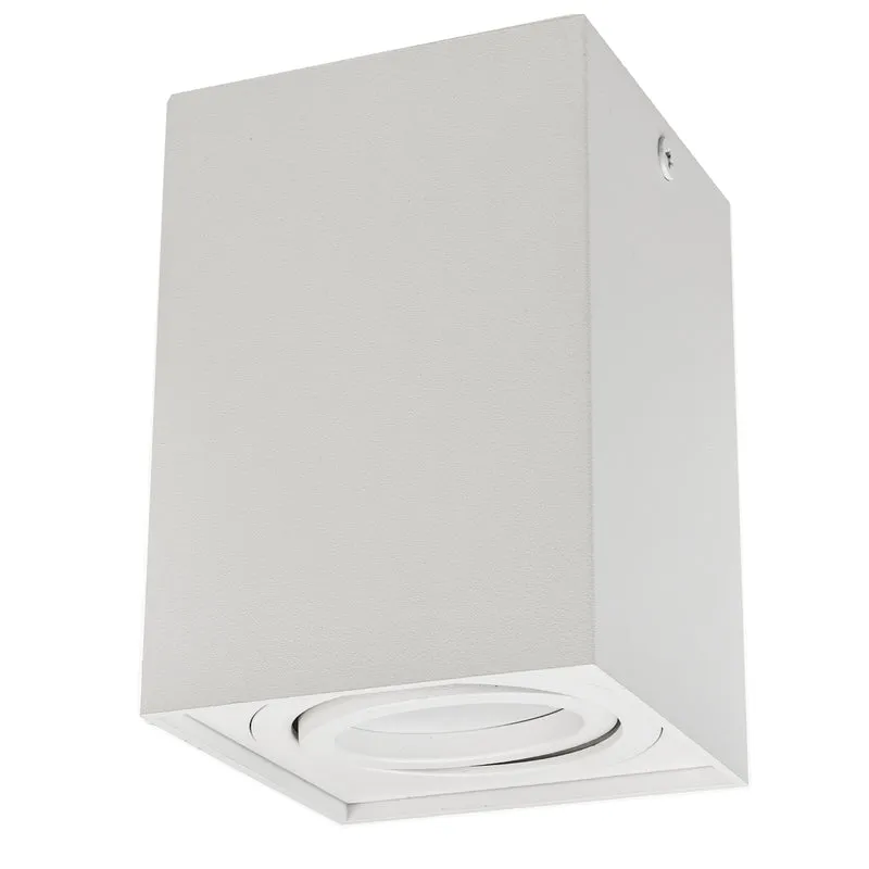 Deckenaufbauleuchte mit GU10 Fassung für LED & Halogen Leuchtmittel bis 40W Aufputz Schwenkbar Aluminium (Weiß, Eckig)