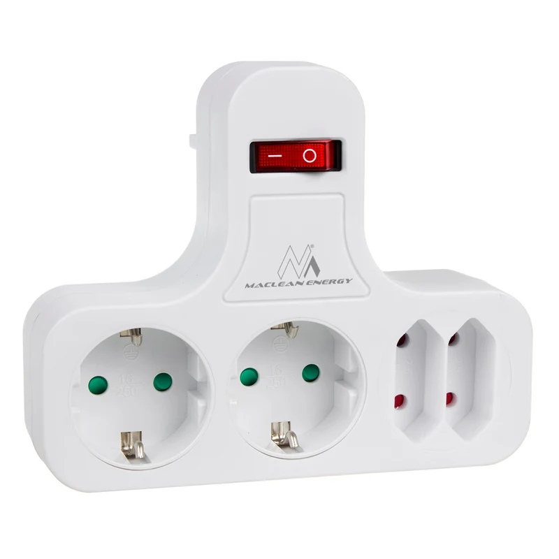 Maclean MCE224 Steckdose, Vierfach mit Ein/Aus-Schalter, Stabilisierungsfuß, Schuko-Typ, 2x2,5A, 2x16A, MCE224