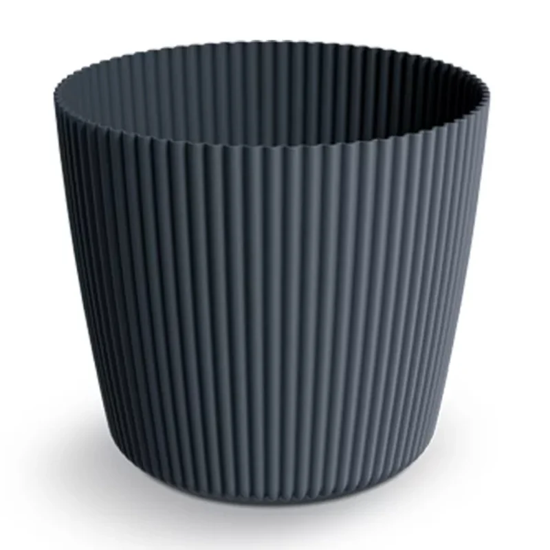 Prosperplast Milly Round Runder Blumentopf mit einem Muster aus vertikalen Streifen, für Innen- und Außenbereich Anthrazit, ⌀ 109 mm